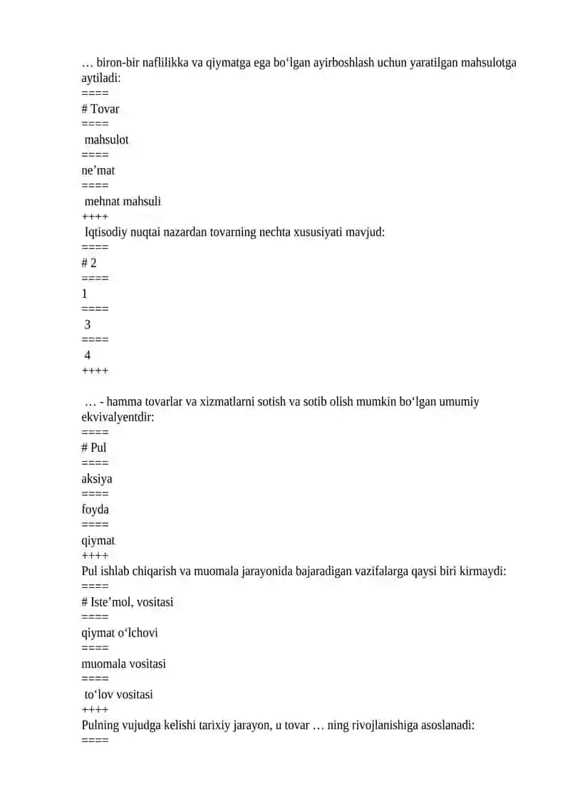 Iqtisodiyot test savollari yakuniy 4