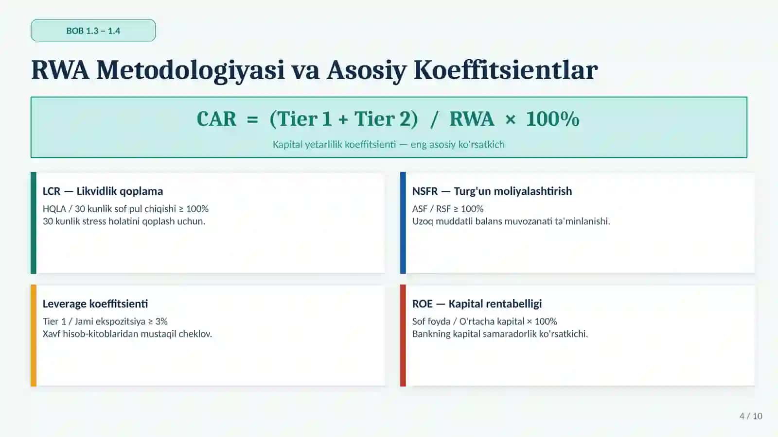 Bank Kapitali Yetarliligi va Xavf Darajasini Baholash 4