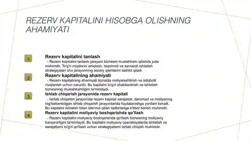 Rezerv kapitalini shakllantirish va ishlatishni hisobga olish 4