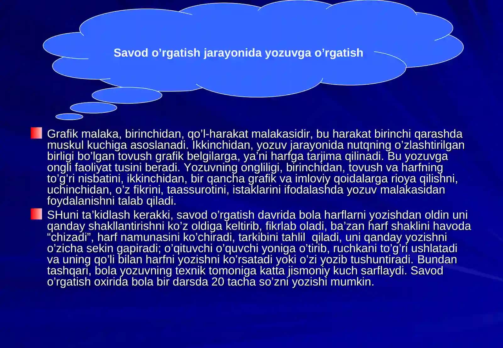 Savod o’rgatish jarayonida yozuvga o’rgatish 4