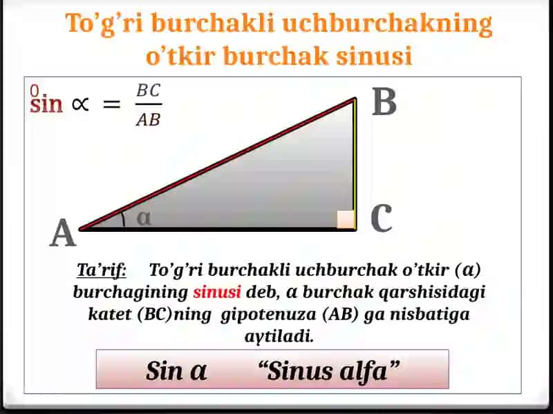 O’tkir burchak sinusi, kosinusi, tangensi va kotangensi 4