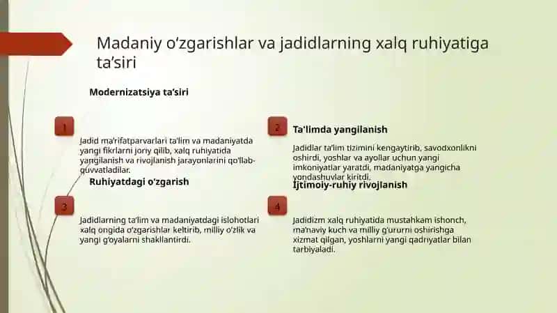 Jadid Ma'rifatparvarlarning Ta'lim va Madaniyatdagi Roli 4