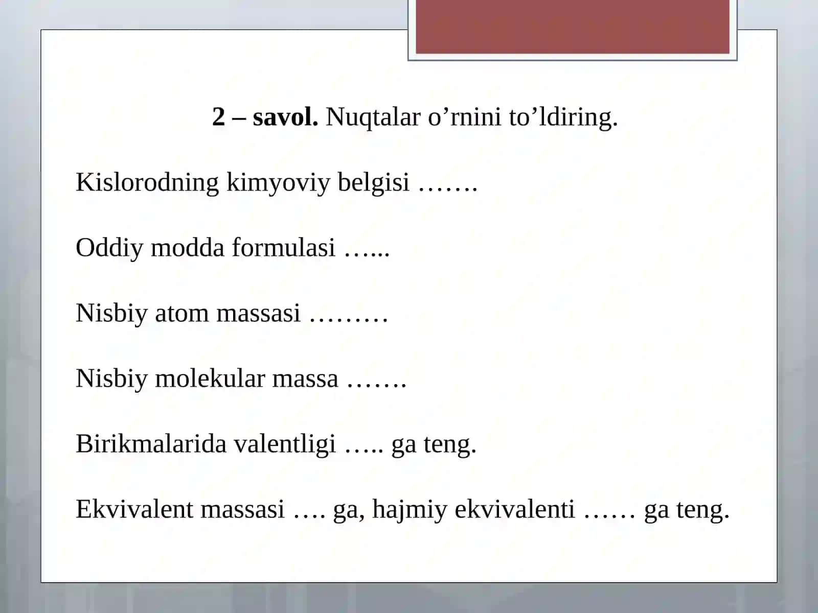 KIMYO Fanidan Savollar va Javoblar 4