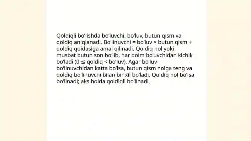 Qoldiq va bo'linma tushunchasi 4