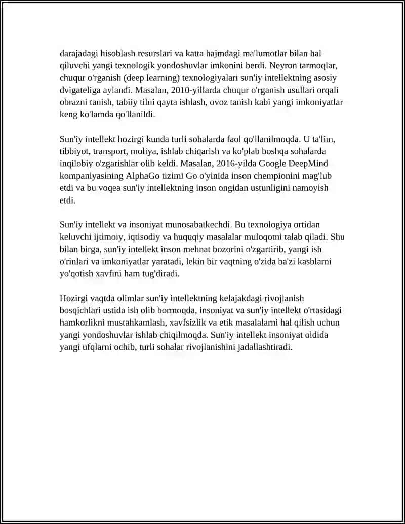 Insoniyat va Sun'iy Intellekt Referat 4