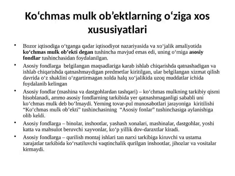 KO‘CHMAS MULK OBEKTLARINING ASOSIY BELGILARI 4