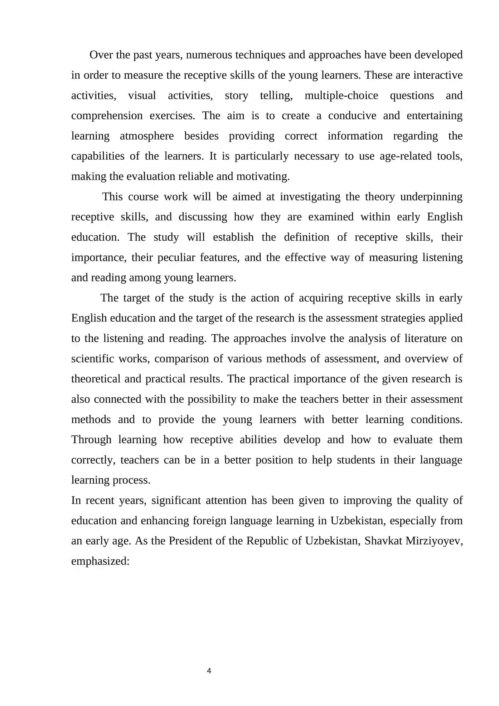 Course Work: Assessing Receptive Skills in Early English Language Education 4