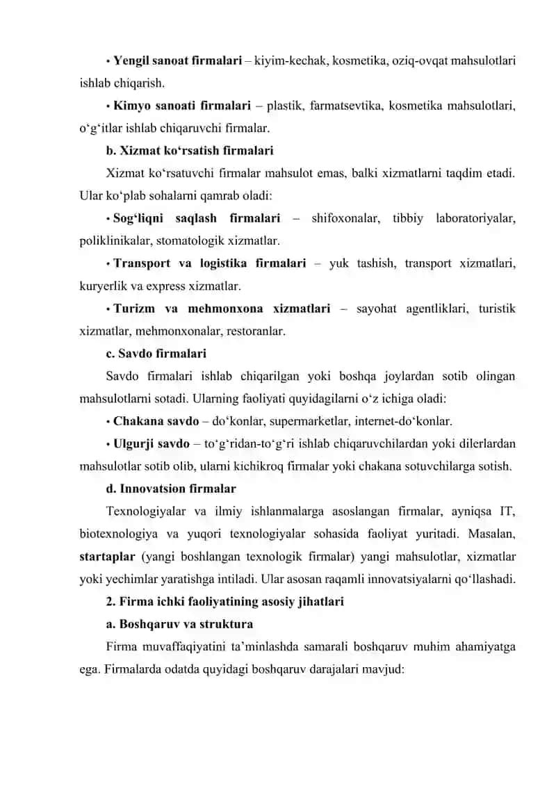 Firma faoliyatining asosiy yo‘nalishlari 4