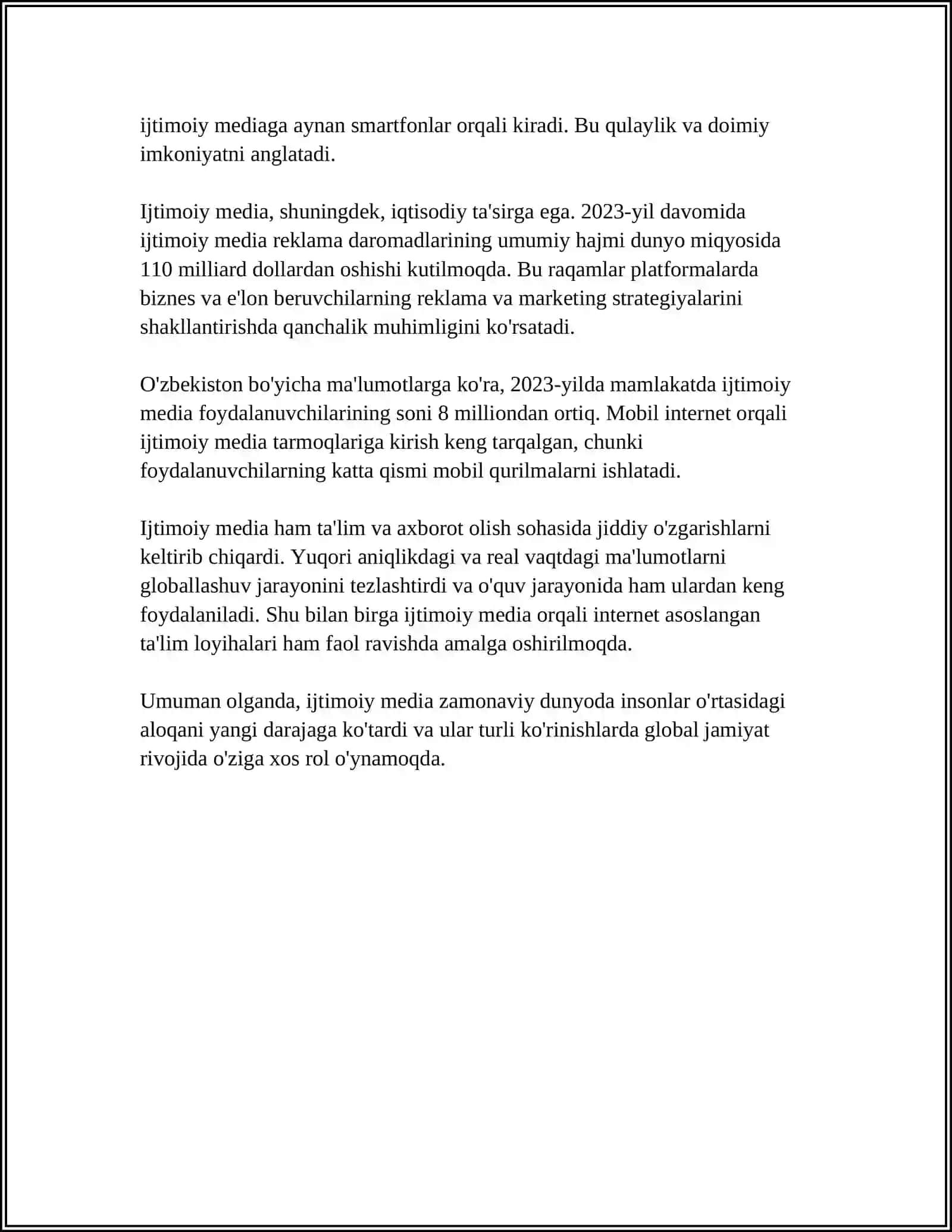 MUSTAQIL ISH Mavzu: IJTIMOIY MEDIA SHAKLLARI 4