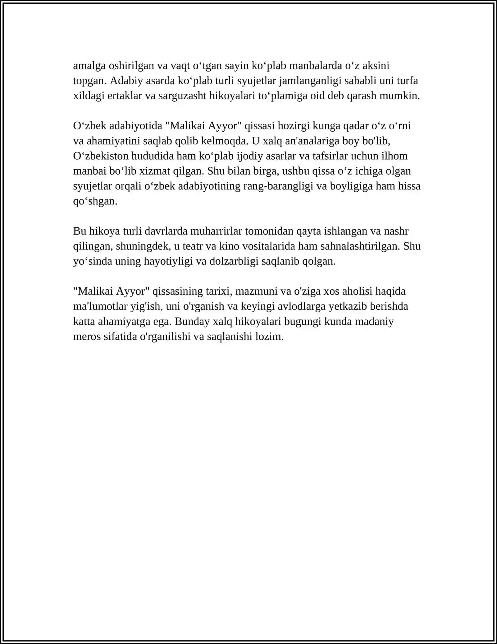 "MALIKAI AYYOR" DOSTONI HAQIDA REFERAT 4