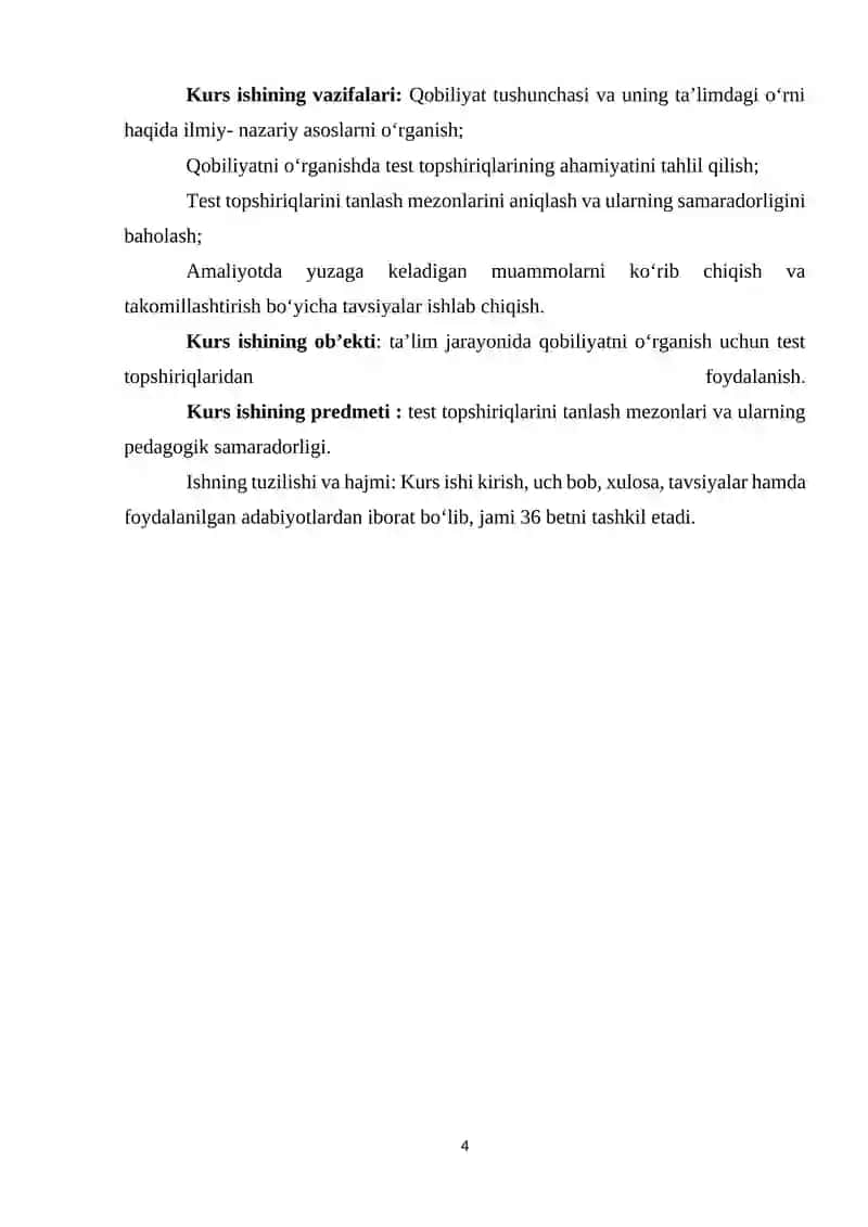 QOBILYATNI O'RGANISH TEST TOPSHIRIQLARINI TANLASH 4