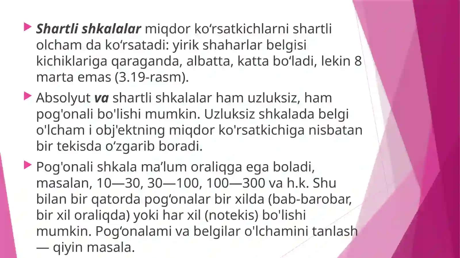 Kartada qo’llaniladigan shkalalar (pog’onalar)ni ishlab chiqish 4