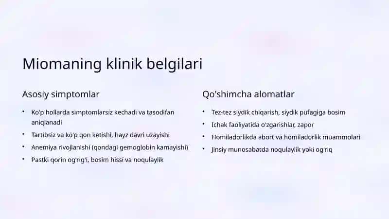 Mioma (Leiomioma): Turlari, Klinik Belgilari va Operativ Davolash 4