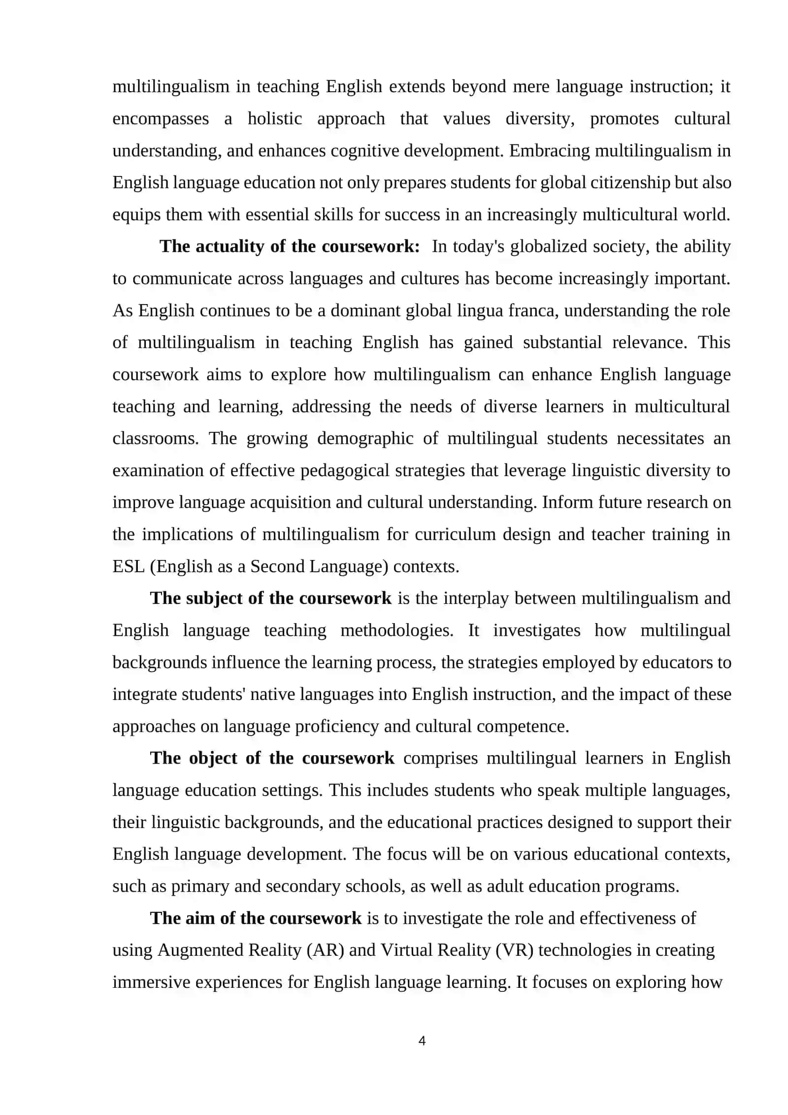 Course Work: The Role of Multilingualism in Teaching English 4