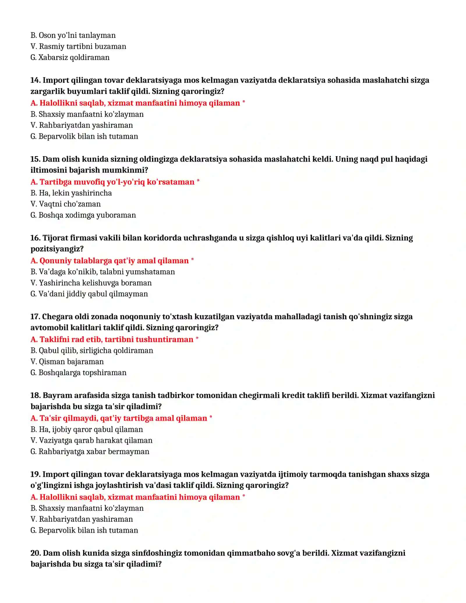 BOJXONA AKADEMIYASI - SUHBAT TESTLARI (№ 18) 4