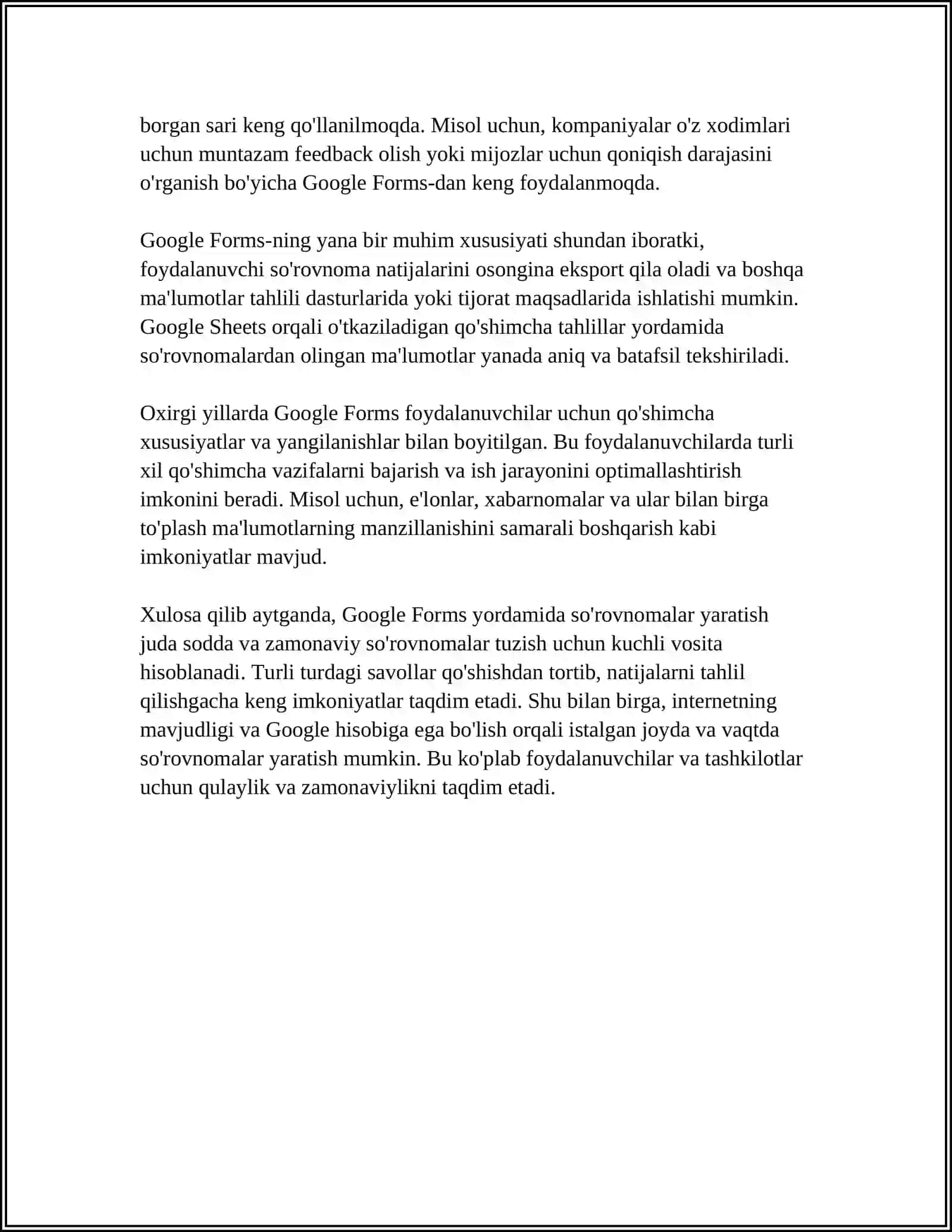 GOOGLE FORMSDA ONLAYN SO'ROVNOMALAR HAMDA TESTLAR YARATISH 4