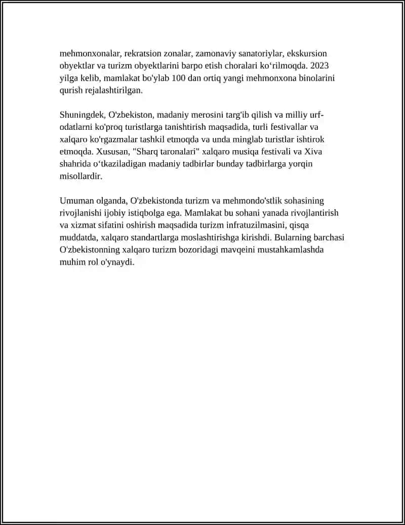 Turizm va mehmondo'stlik xizmatlari istiqbollari 4
