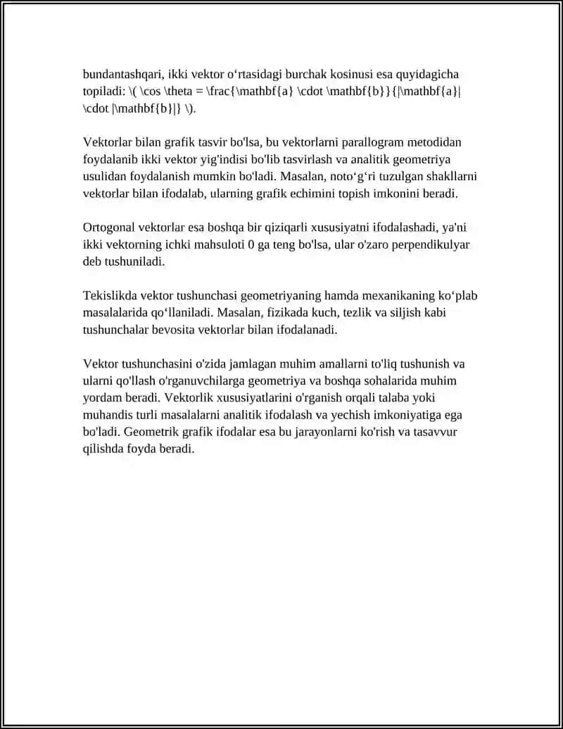 TEKISLIKDA VA FAZODA VEKTOR TUSHUNCHASI 4