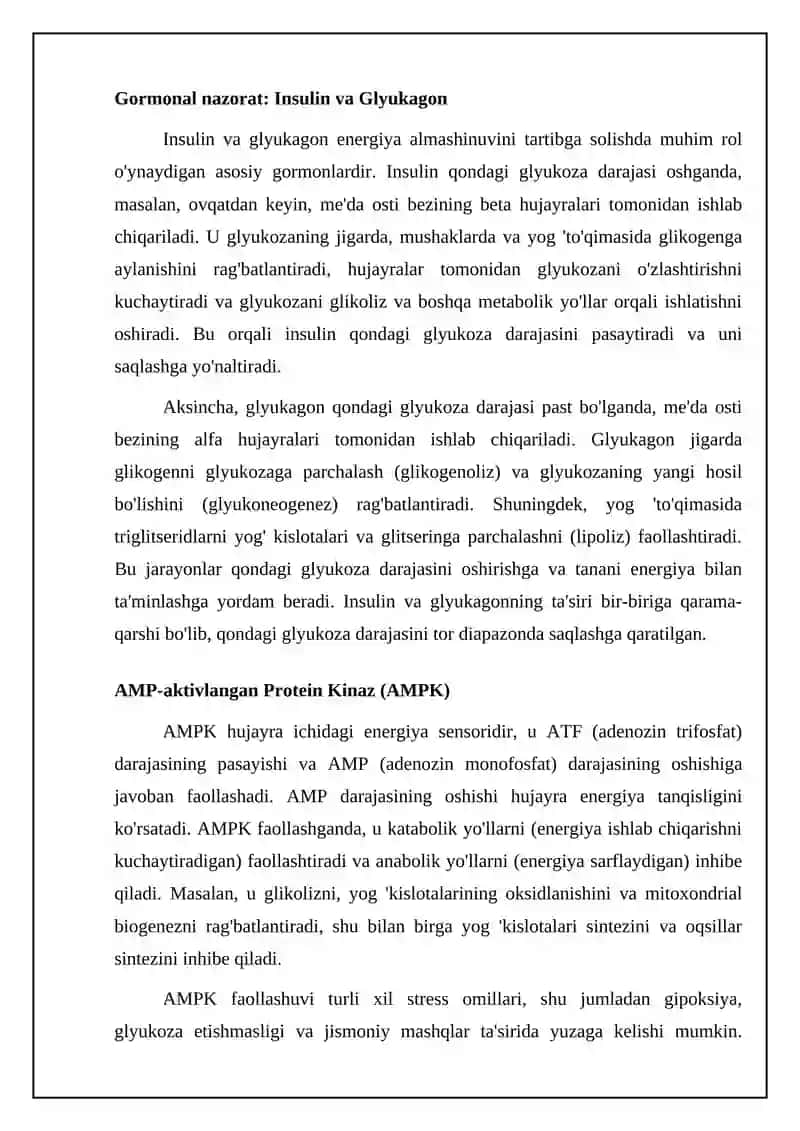Energiya almashinuvini tartibga solishning asosiy mexanizmlari 4
