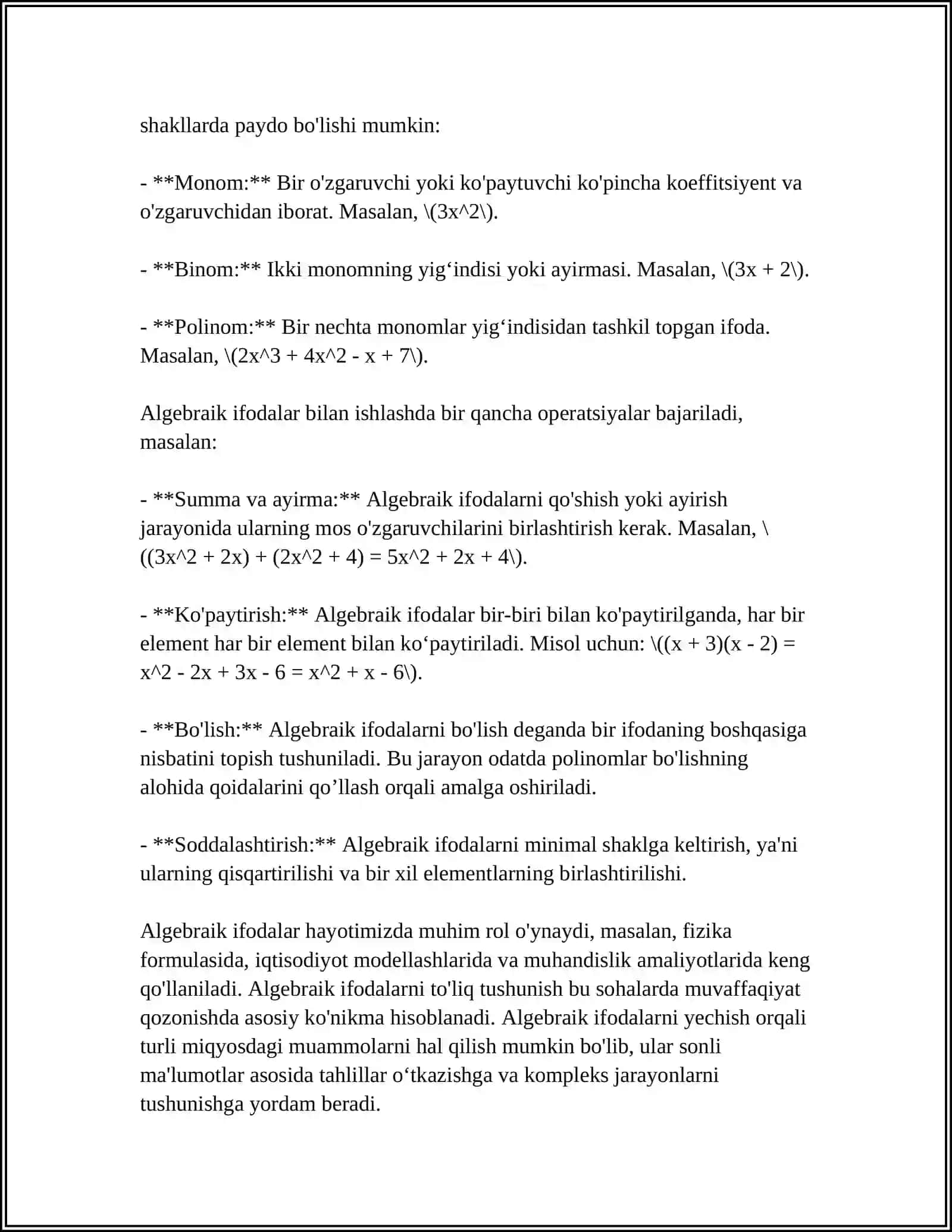 Algebraik ifodalar 4