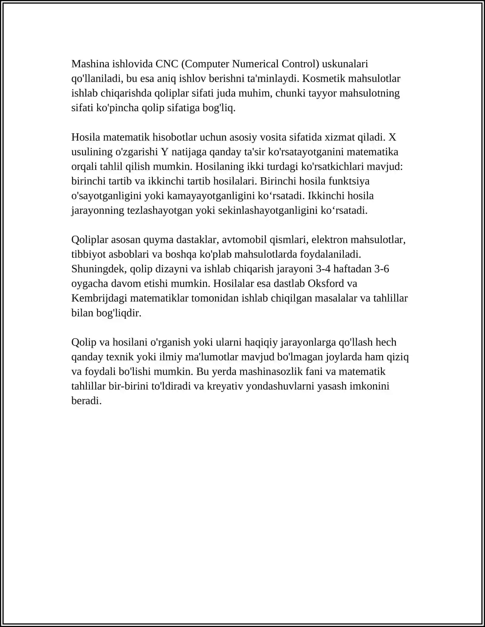 Qolip va hosila munosabati 4