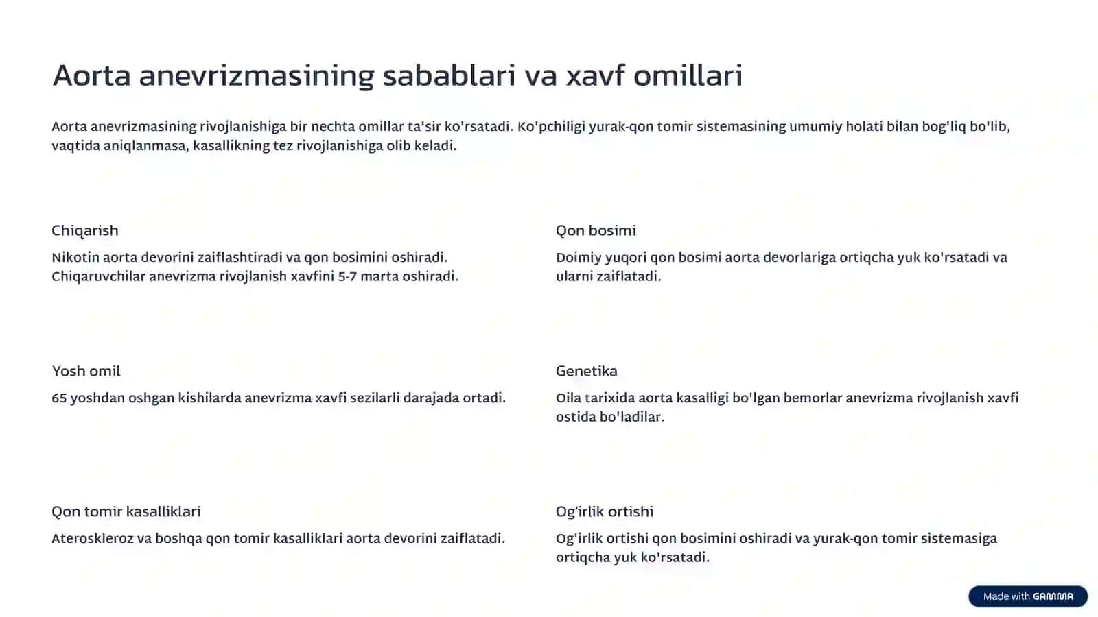 Aorta anevrizmasi: Tushuncha, xavf omillari va davolash 4