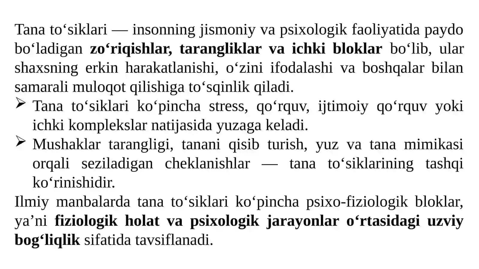 Tana to'siqlarini bartaraf etish treninglari. 4