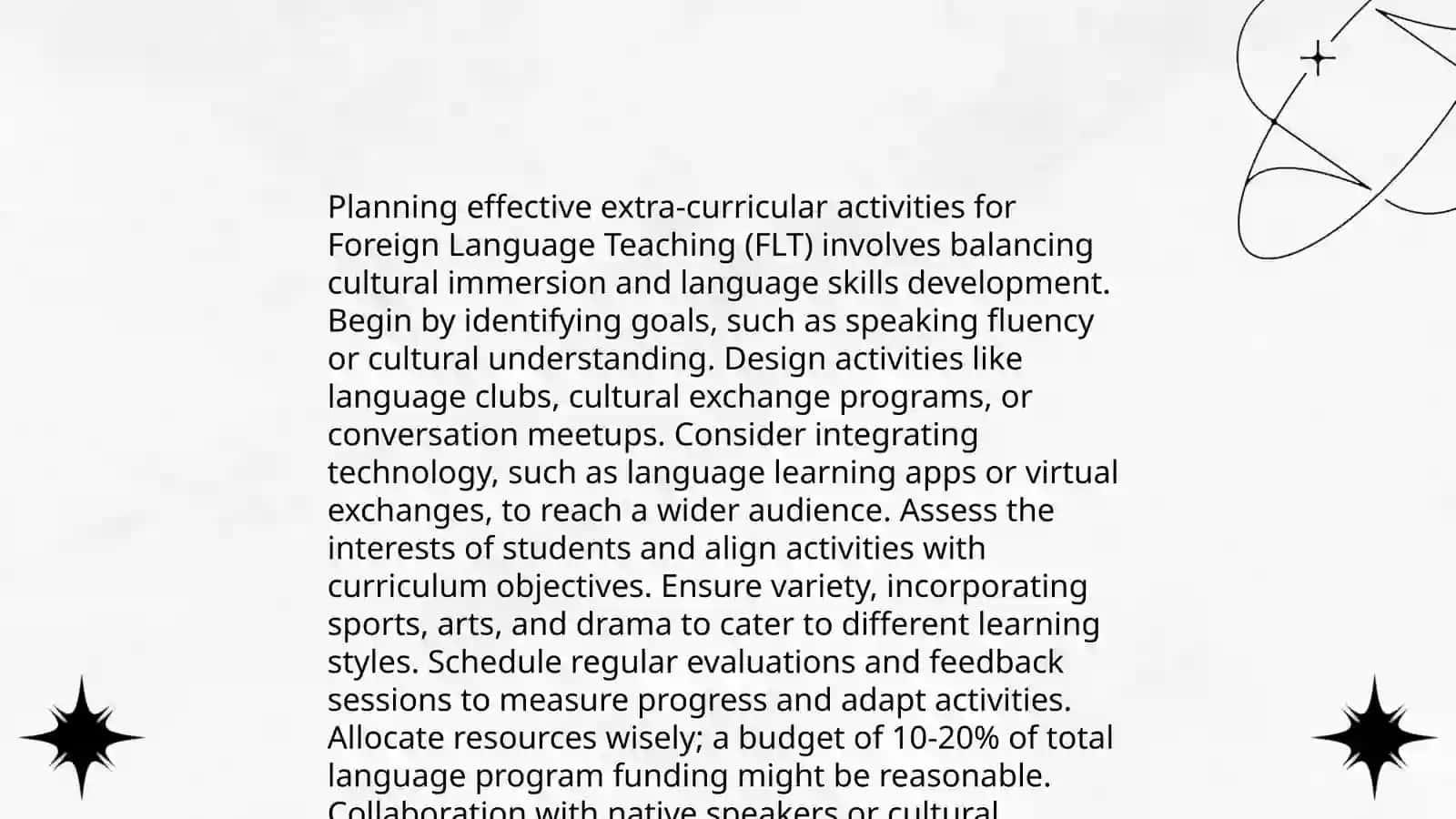 Organizing extra-curricular activities in FLT 4