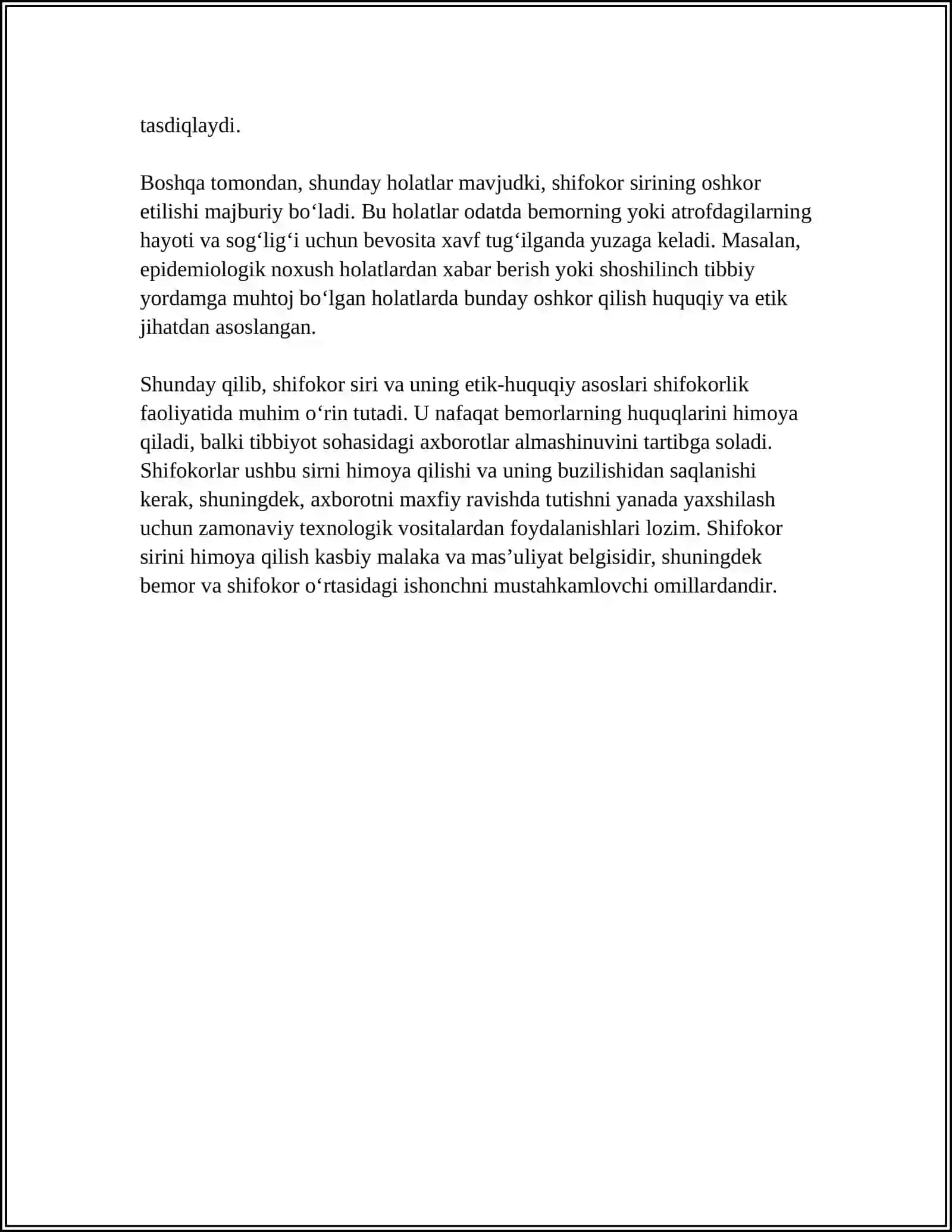 SHIFOKORLAR SIRI MUAMMOSINING ETIK-HUQUQIY JIHATLARI VA SHIFOKORLAR FAOLIYATIDA DALILLARGA ASOSLANGAN TIBBIYOTNING AHAMIYATI 4