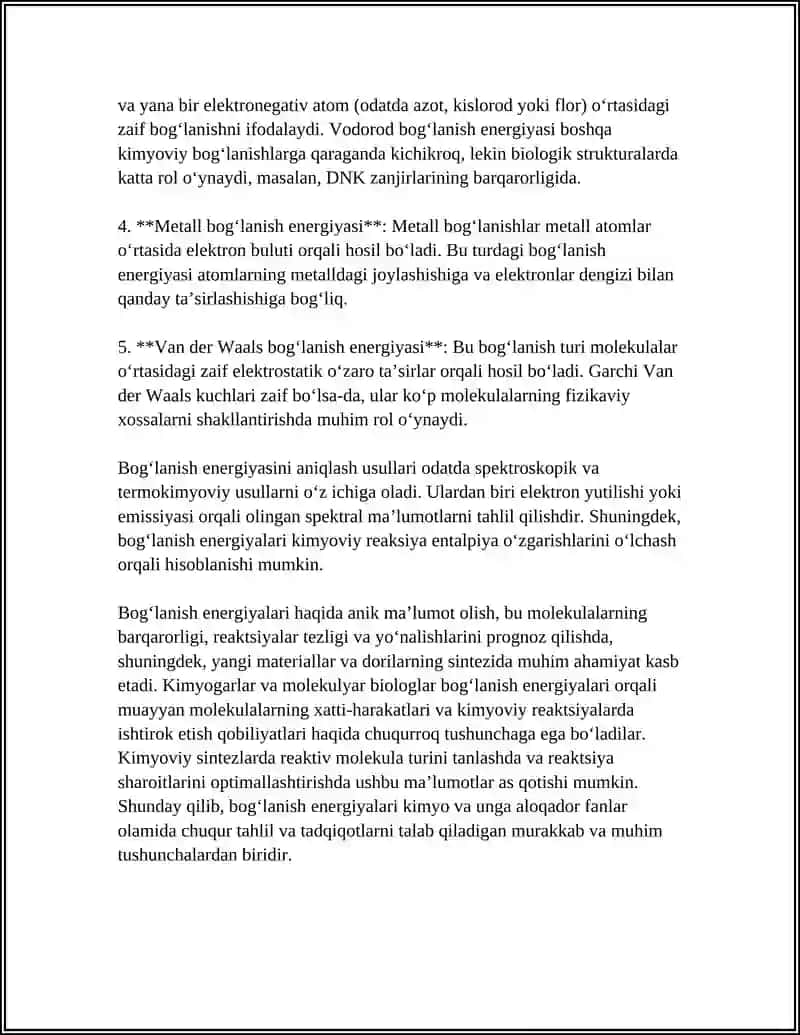 MALEKULADAGI BOG‘LANISH ENERGIYASINI ANIQLASH 4