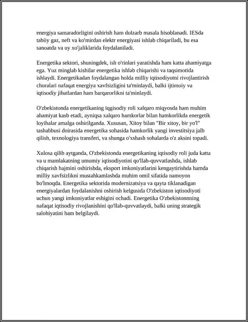 O'ZBEKISTONDA ENERGETIKA O'RNI 4