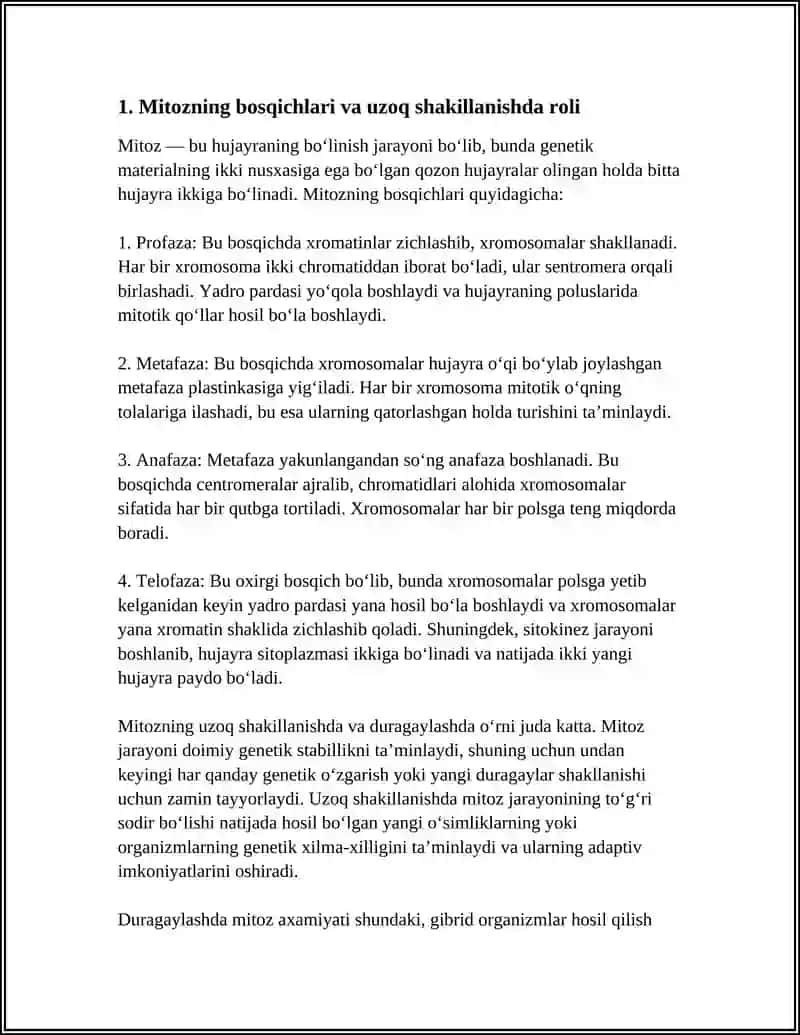UZOQ SHAKILLANNI DURAGAYLASHDA MITOZ BULINISHI 4