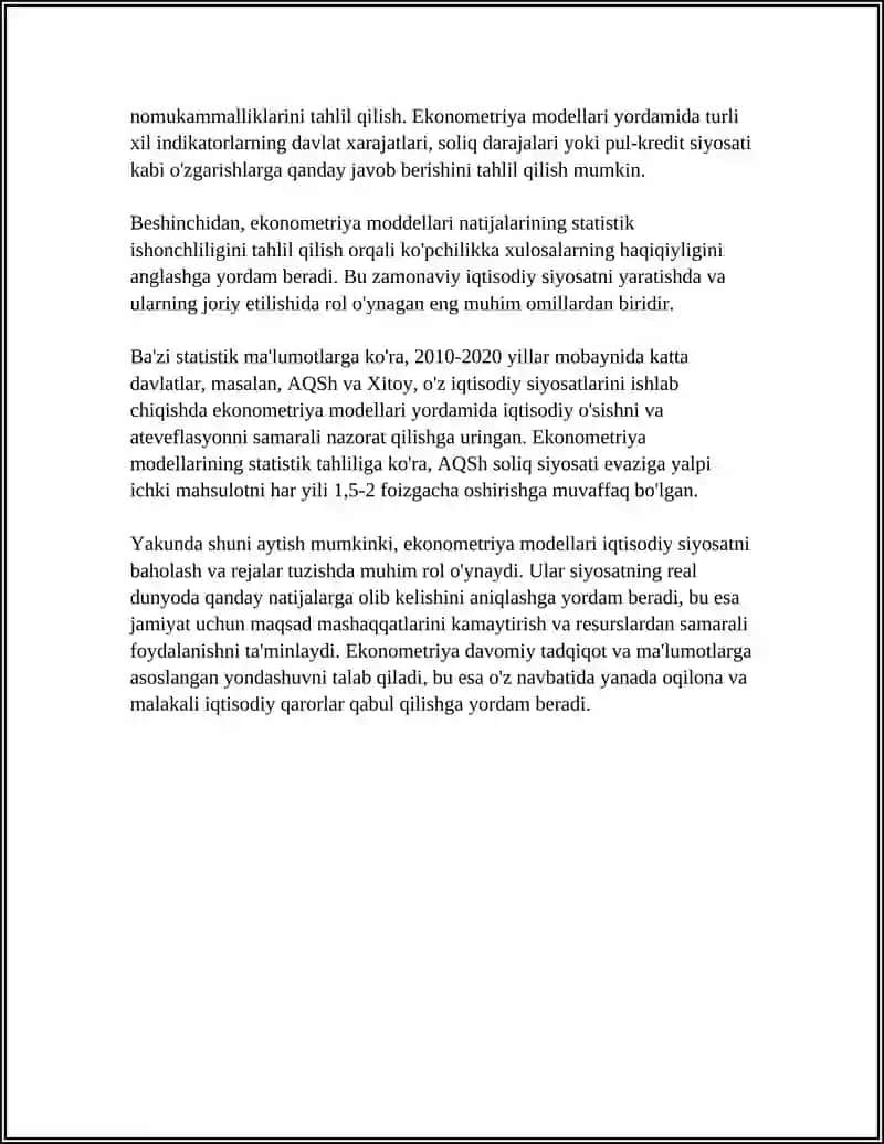 EKONOMETRIKA MODELLASHTIRISH ZARURLIGI 4