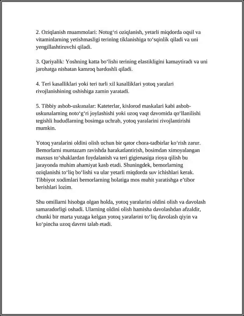 BEMORLARDA YOTOQ YARALARNI OLDINI OLISH 4