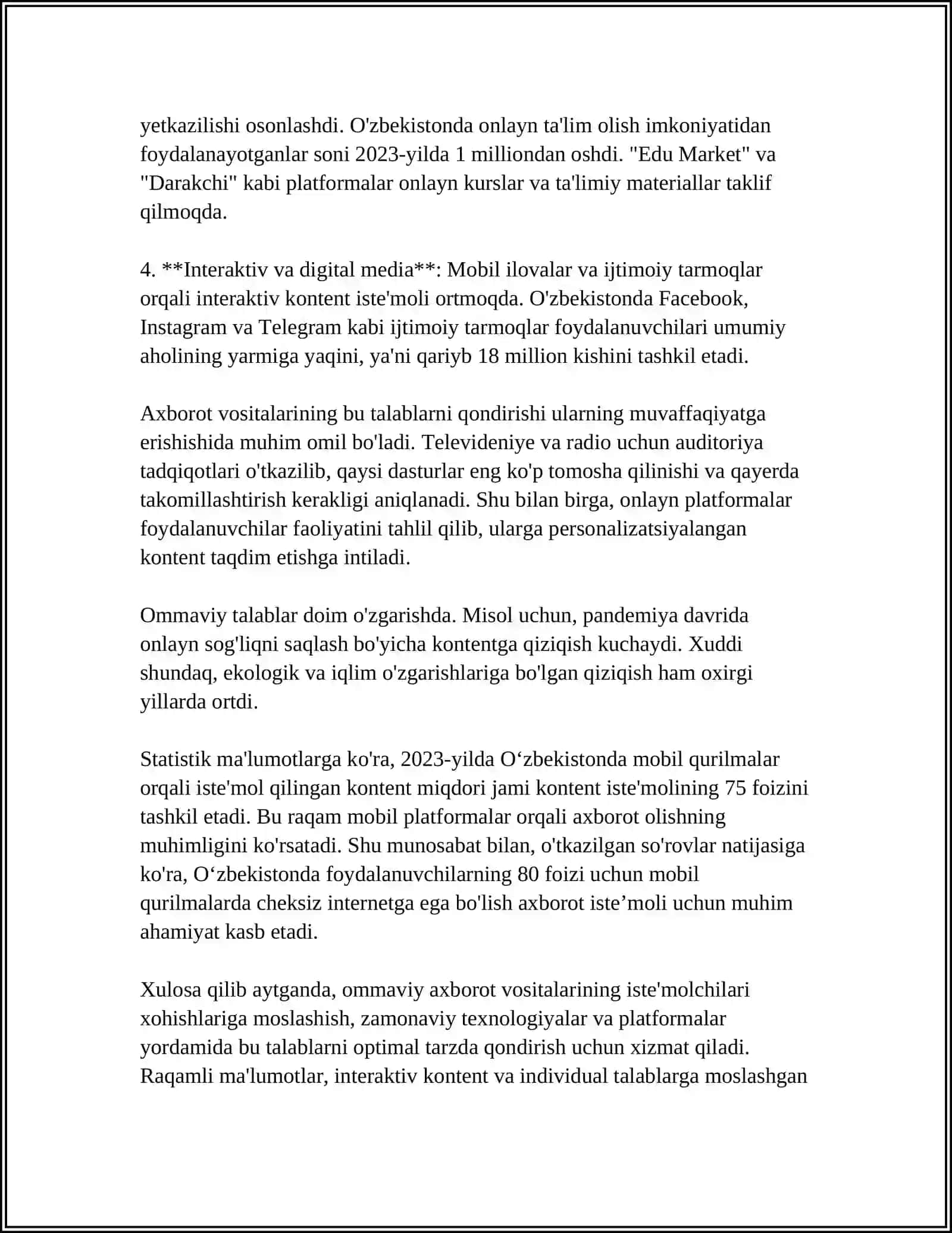 Ommaviy talablar va axborot vositalarining mosligi 4