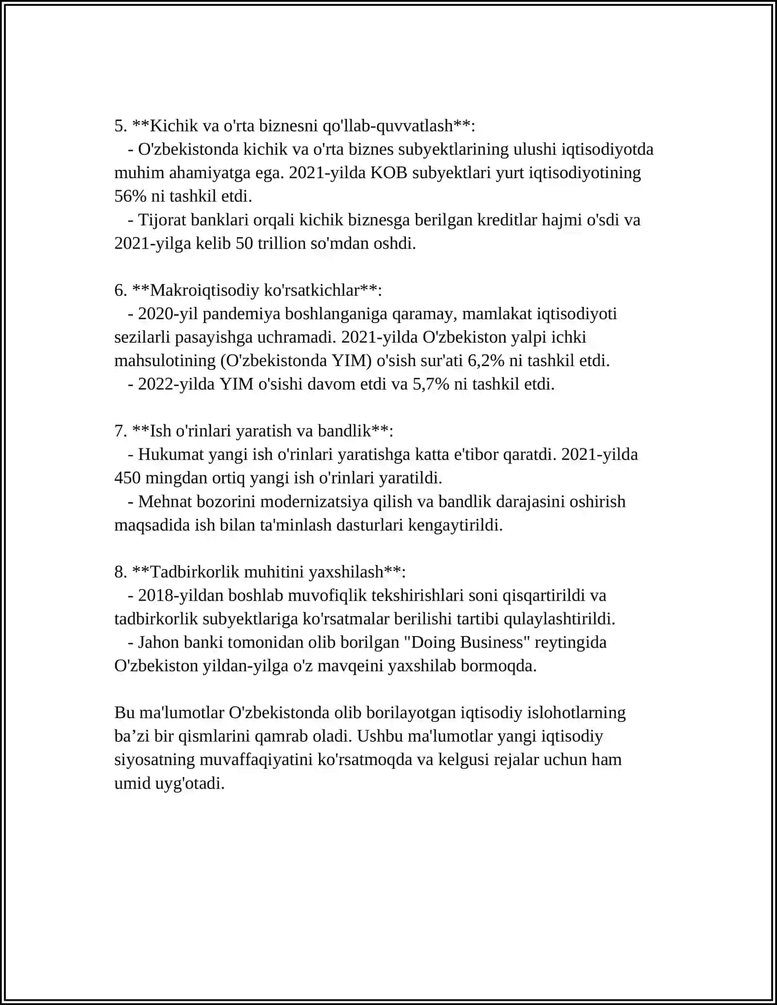 O'ZBEKISTONNING IQTISODIY RIVOJLANISH YO'LLARI 4