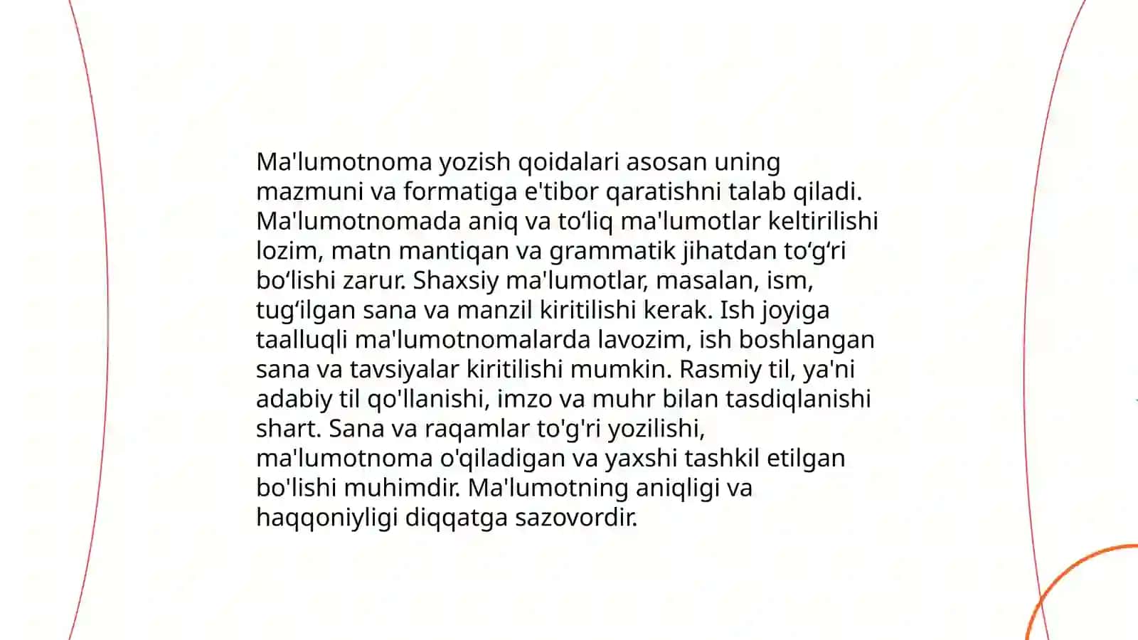 Ma'lumotnoma yozish. Uning mazmuni 4
