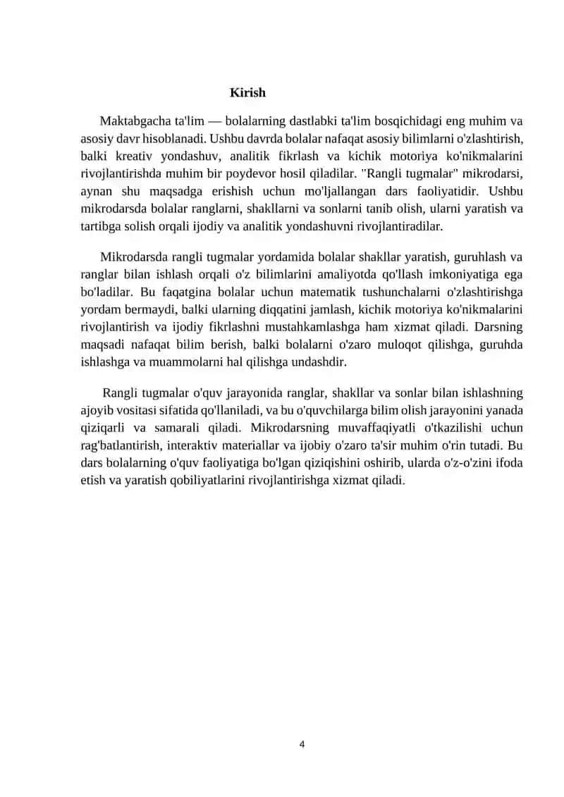 Rangli tugmalar. (tayyorlov guruh) Qurish-yasash va matematika markazi 4