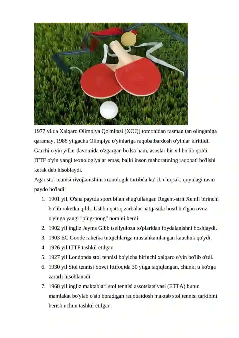STOL TENNISI KELIB CHIQISH TARIXI 4