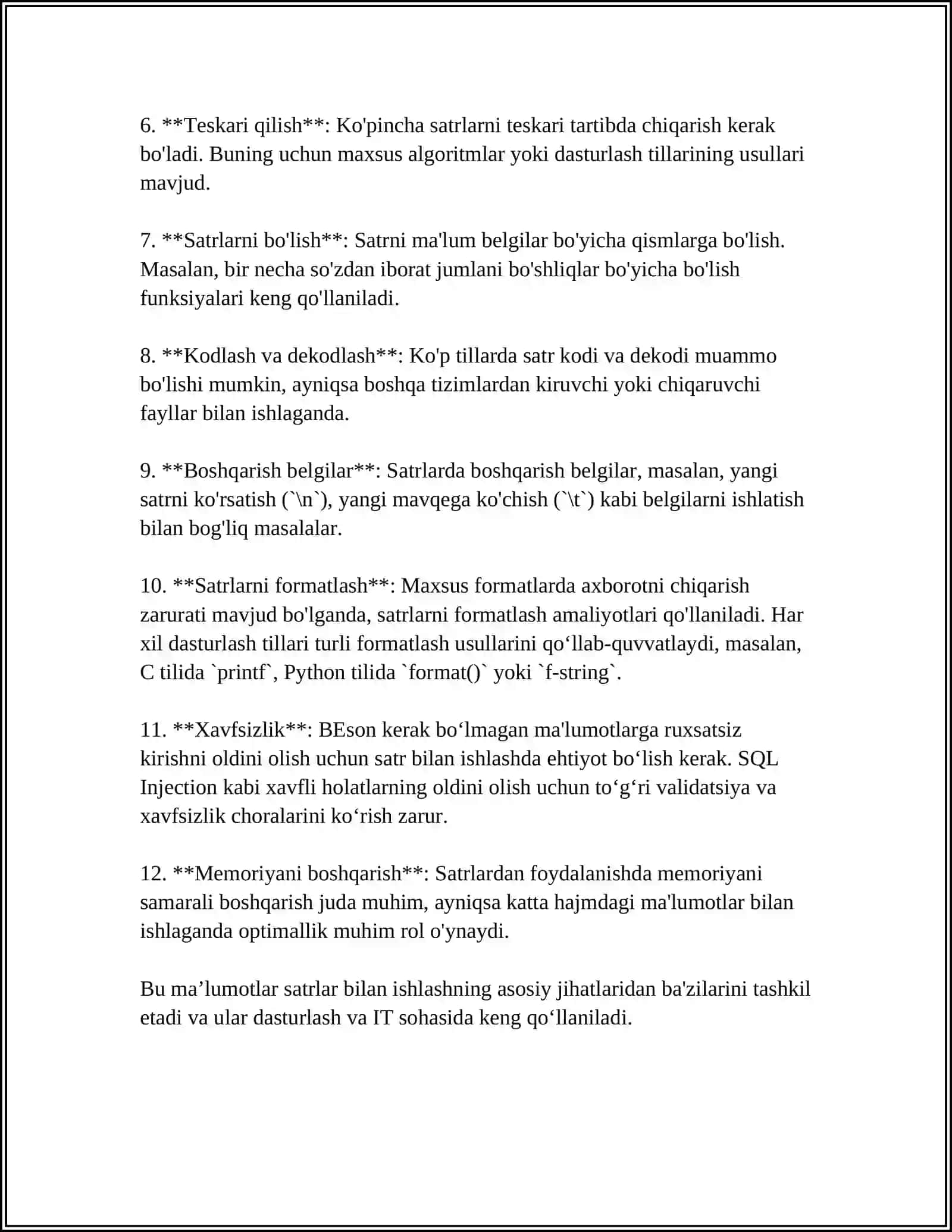 SATRLAR BILAN ISHLASH 4