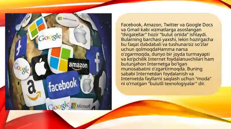 Bulutli texnologiyalarning ta'limiBulutli texnologiyalarning ta`limiy imkoniyatlari 4