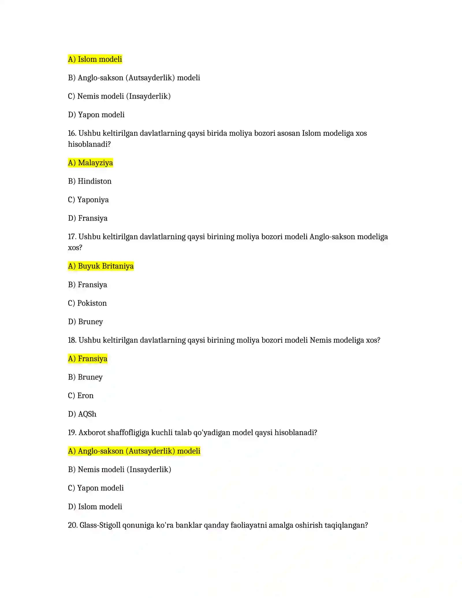 Moliya bozori test 4