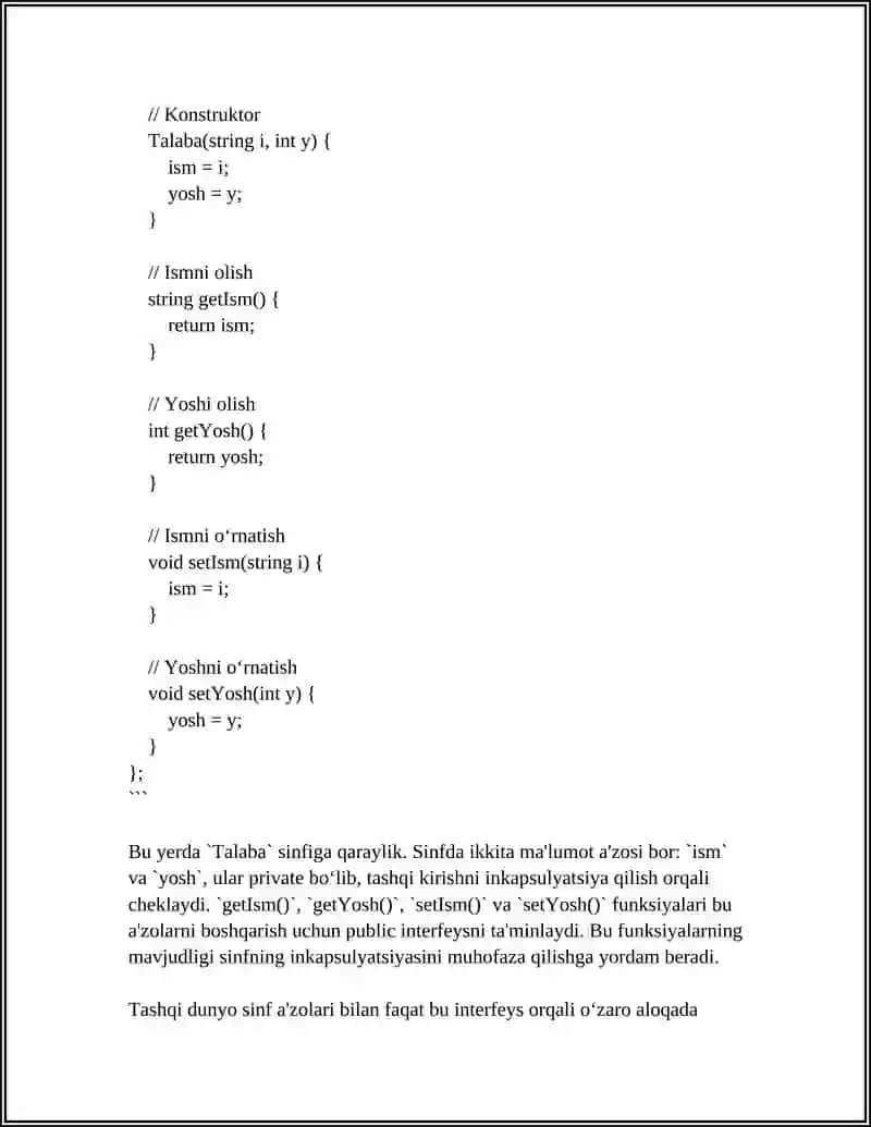C++ TILIDA CLASSLAR ASOSIDA OBYEKTGA YO‘NALTIRILGAN DASTUR YARATISH VA UNI TESTLASH. P.F.F.D.(PHD) 4