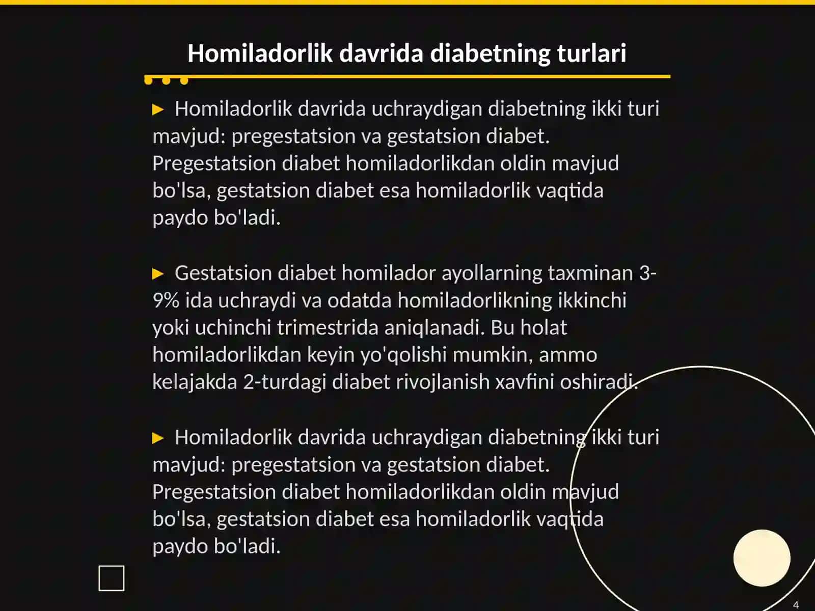 Pregestatsion diabet bilan homiladorlikni olib borish 4