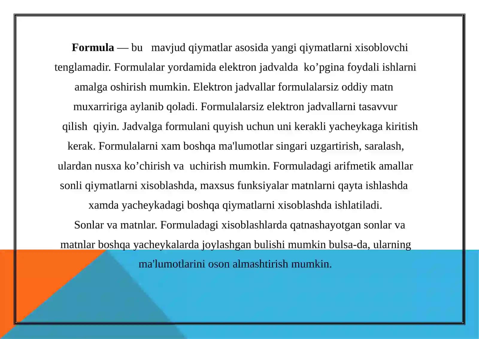 Excelda formulava funksiyalarbilan ishlash 4