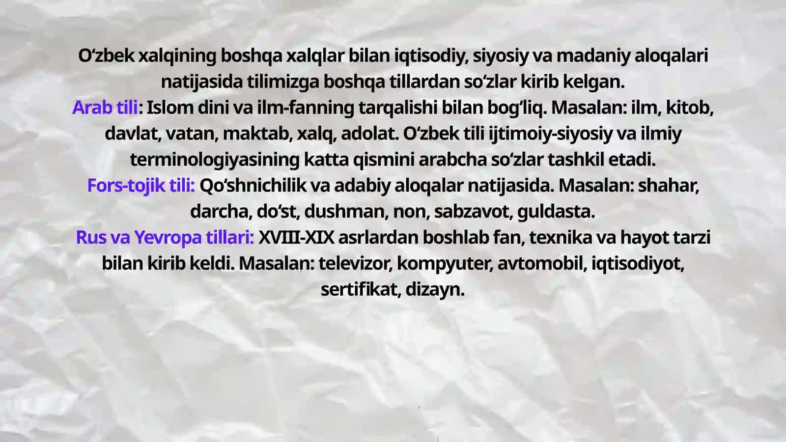 O‘zbek tili leksikasining boyish manbalari 4