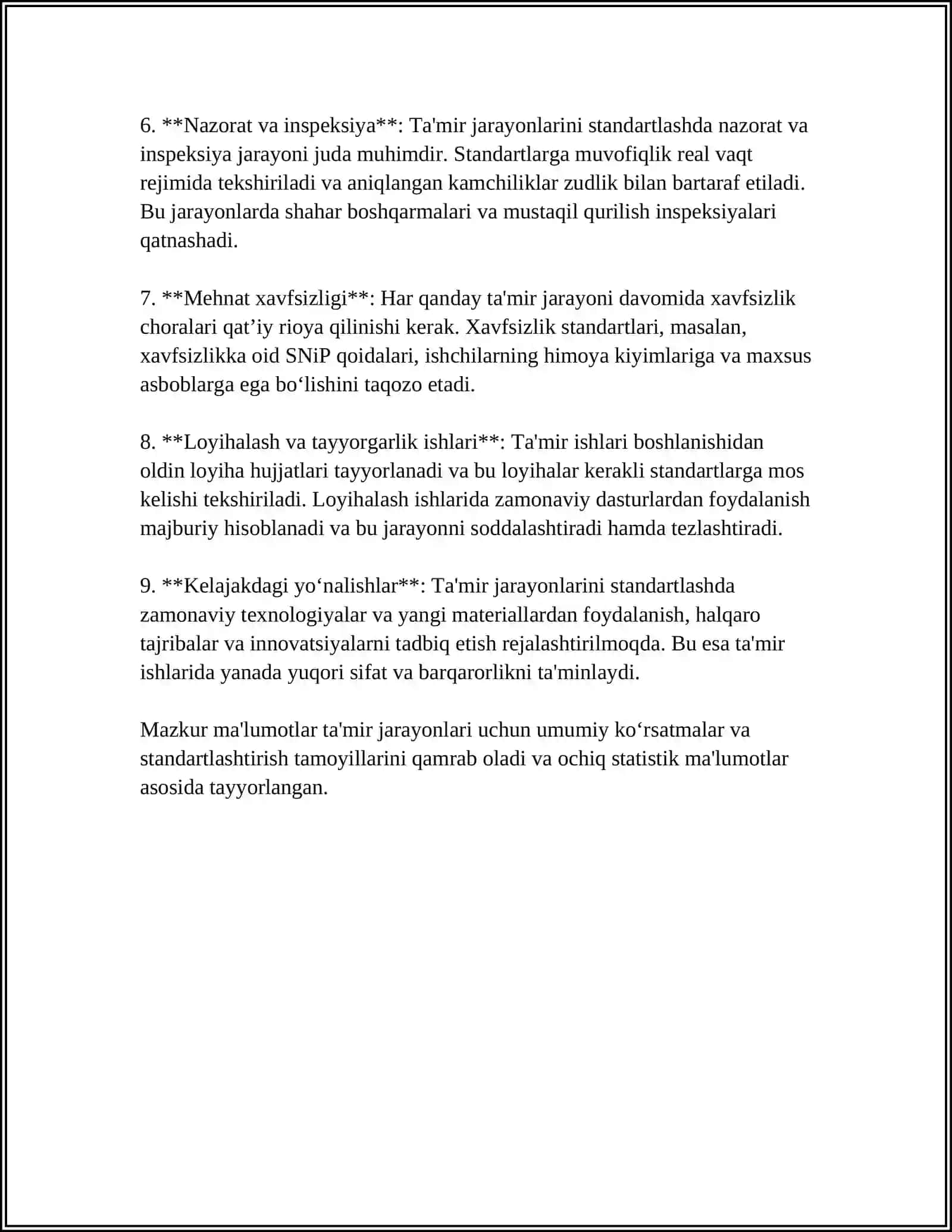 RAQA TA'MIRIGA QOYILADIGAN TALABLAR 4