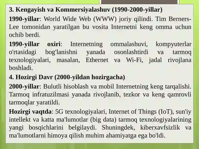 Kompyutertarmoqlarining rivojlanishi 4