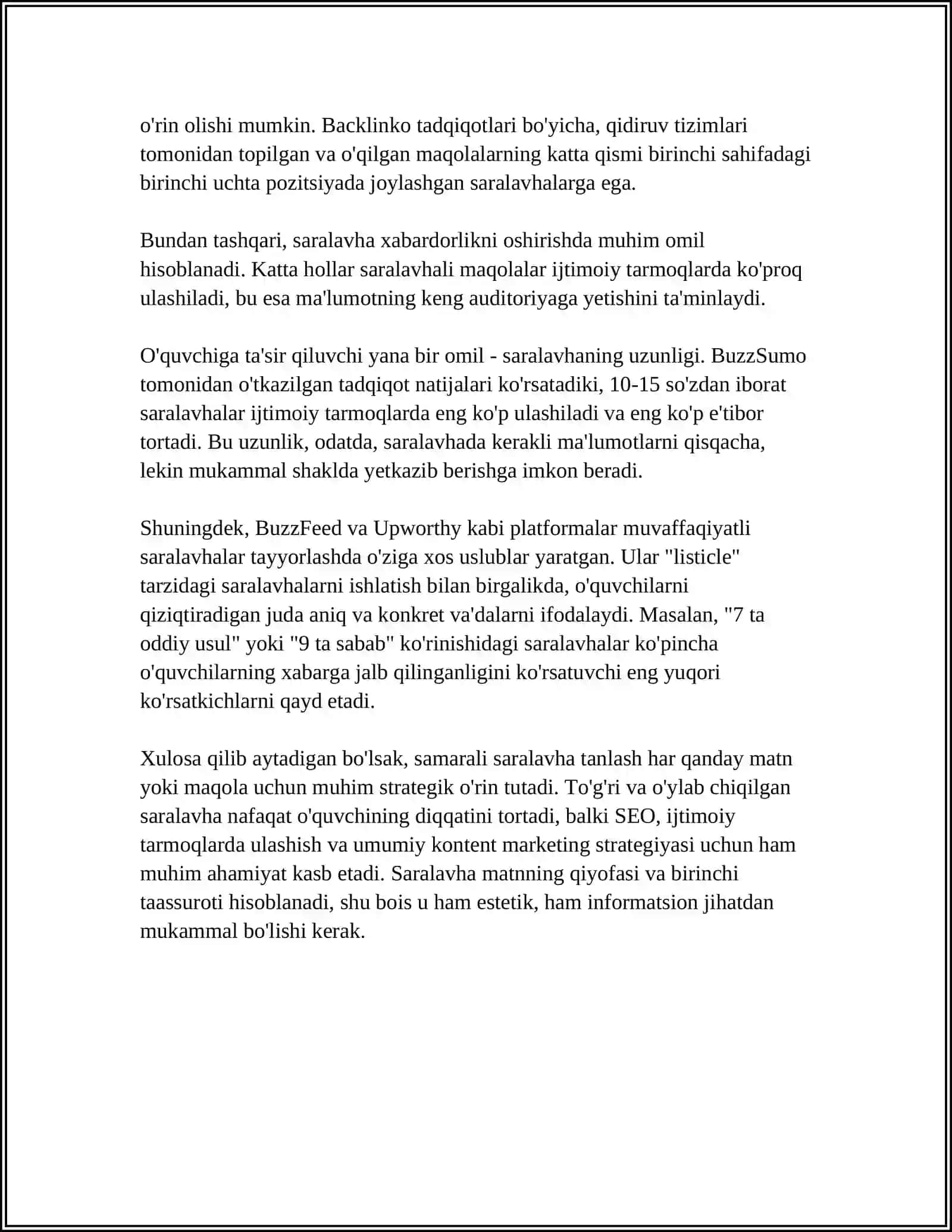SARLAVHA TANLASH MAHORATINI OʻRGANISH 4