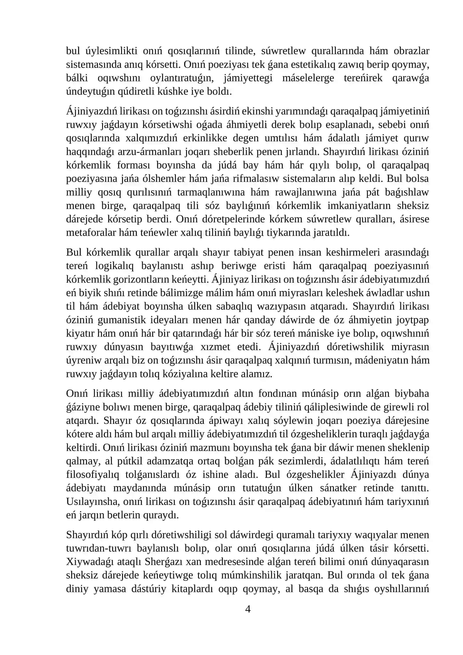 Ájiniyaz dóretiwshiliginde muxammesler 4